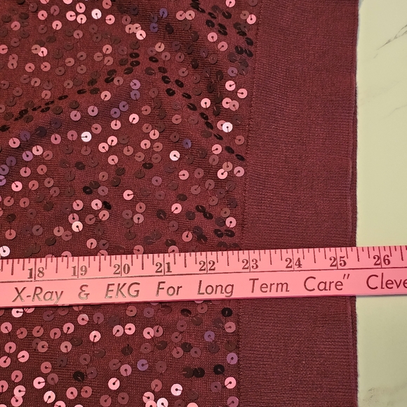 LOFT Burgundy Sequin Front Cotton Sweater Women’s Size L - Picture 10 of 11